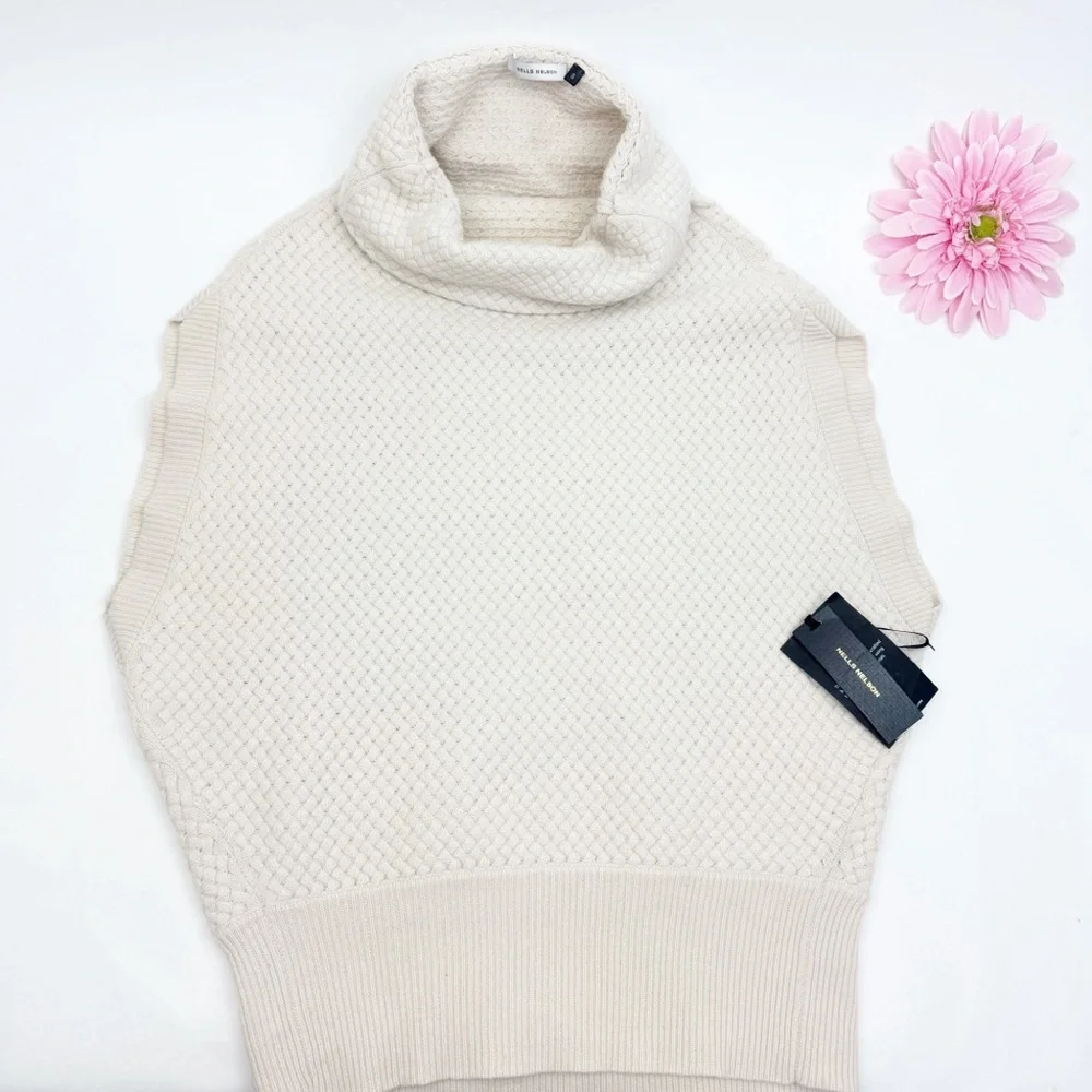 Nells Nelson Merino Wool Turtleneck Cowl Woven Textured Cocoon Sweater Gilet
